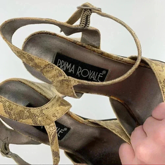 Prima Royale heels size 7 cream gray Python print chunky 60s 70s platforms - Picture 11 of 13